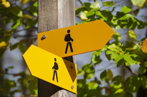 KPMG
Two arrows on a post, each showing silhouettes walking in opposite directions.